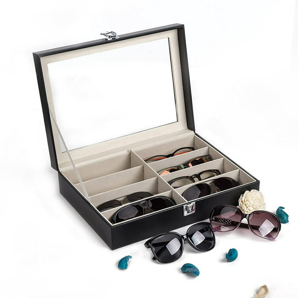  ProCase Organizador de lentes de sol para hombres, 12 ranuras  múltiples organizador de lentes de cuero multi estuche de exhibición de  gafas - Negro : Ropa, Zapatos y Joyería