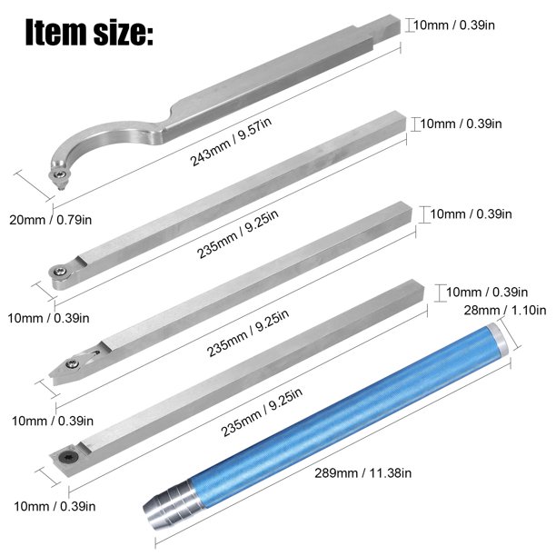 Herramienta de torneado de torno indexable, herramientas de torno de metal  de vástago de 1/2 pulgada, 7 piezas de herramientas de corte de torno de