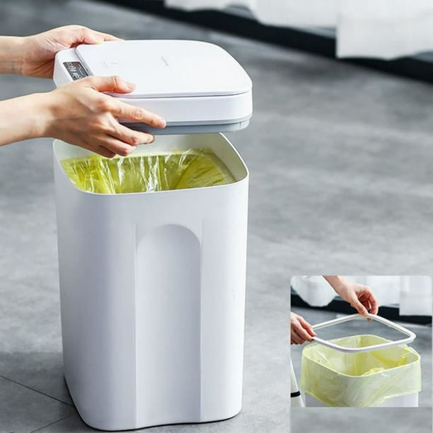 Cubo de basura eléctrico no táctil, cubo de basura automático impermeable  de plástico, cubo de basura inteligente para cocina, dormitorio, 16L Blanco  Baoblaze Bote de basura inteligente