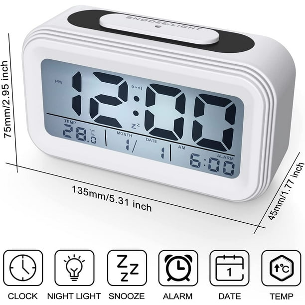 RV (Blanco) Reloj despertador digital con pilas, reloj despertador digital  LED, pantalla grande con reloj de temperatura para oficina en casa oso de  fresa Electrónica