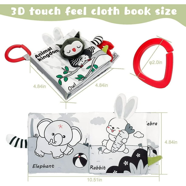 Libros de tela suave para bebés, libros para bebés 0-6 meses, 3D Libro de  tela suave de alto contraste en blanco y negro, juguetes lavables para el  aprendizaje temprano del bebé