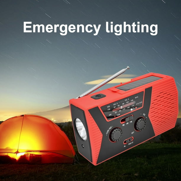 PPLEE Radio de manivela solar de emergencia con 5 linterna LED para  supervivencia, radio de alerta meteorológica NOAA/AM/FM con lámpara de  lectura