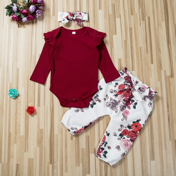 Con estampado de traje de bebé niña con volantes y pantalón floral