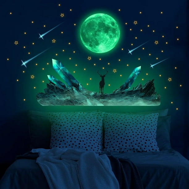 Estrellas y luna que brillan en la oscuridad para techo, estrellas  luminosas y calcomanía de pared de luna, para decoración de pared de habitaciones  infantiles, estrellas fluorescentes adhesivas, regalo para niño y