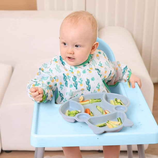 Lictin Overall Baberos de alimentación para bebés, paquete de 2 baberos de  manga larga para comer, babero impermeable que se fija a la silla alta y la