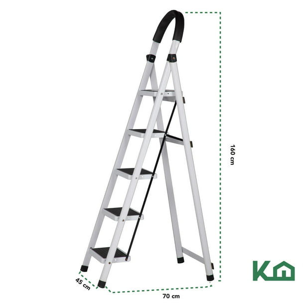 Escalera plegable para uso doméstico de 6 peldaños de 8 cm con tacos de PVC  negros hecha en aluminio Homelux