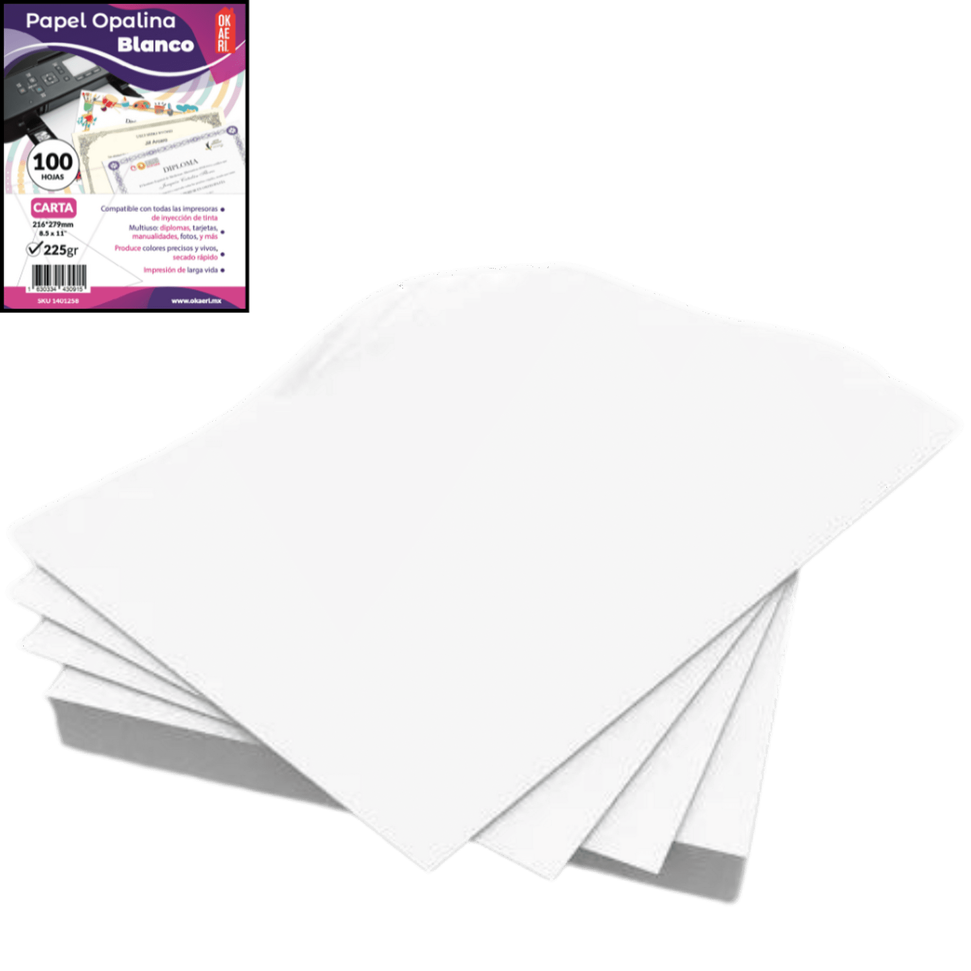 Papel opalina 100 hojas blancas 225g carta paquete blanco blanco carta