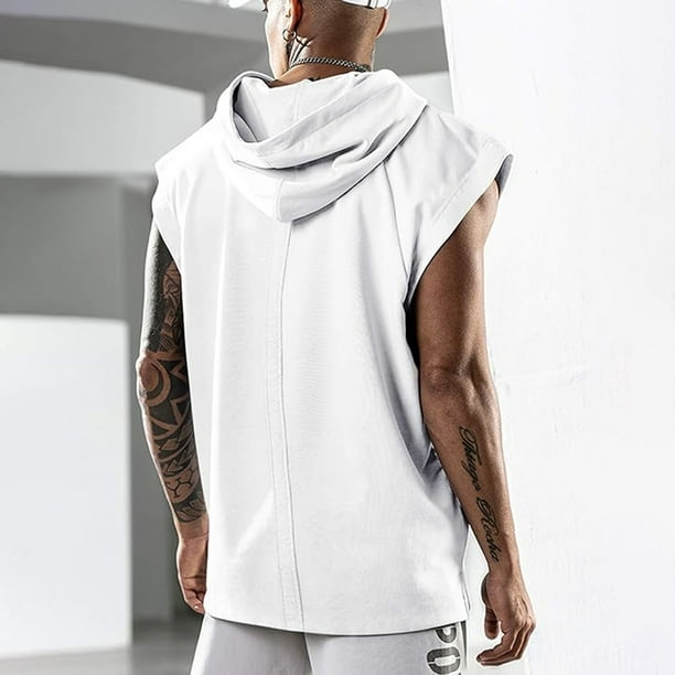 6 Camiseta sin mangas para hombre, ajustada, sin mangas, para gimnasio, a  la moda, color blanco, M