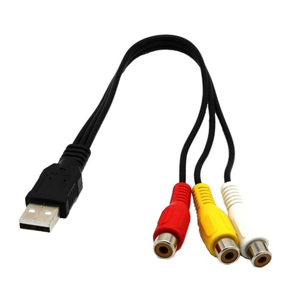 Adaptador USB macho A 3 RCA hembra, convertidor de Audio y vídeo, Cable AV  A/V, Cable USB A RCA para HDTV, TV y televisión, 1 unidad