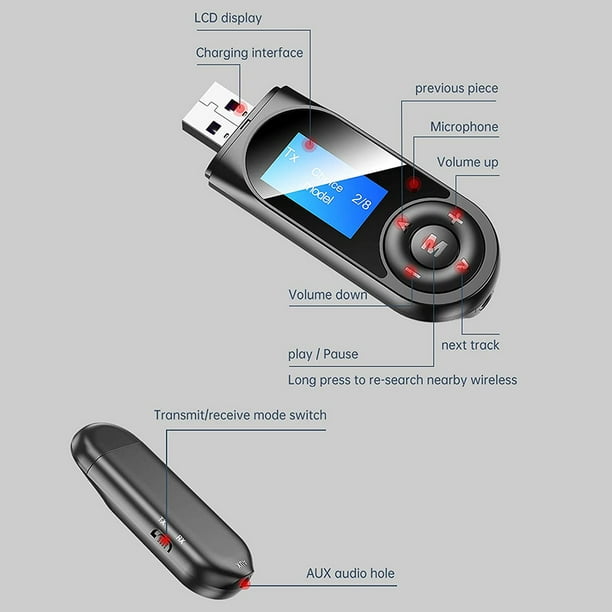 Adaptador Bluetooth auxiliar Cable de dongle para el coche 3.5mm Jack Aux  Bluetooth 5.0 Receptor