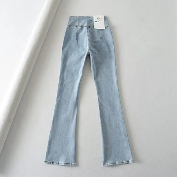 Gibobby Jeans Pantalones de mujer Pantalones de cintura alta elásticos altos  para mujer Pantalones ajustados de cadera Sexy Jeans Flare(C,XL)