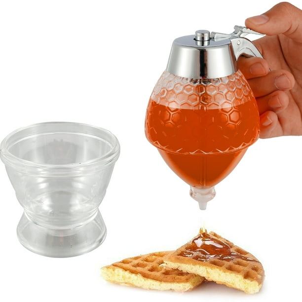 hunnibi Dispensador de miel – Maceta de miel de vidrio con soporte sin  goteo y parte superior de acero inoxidable – Hermoso tarro dispensador de