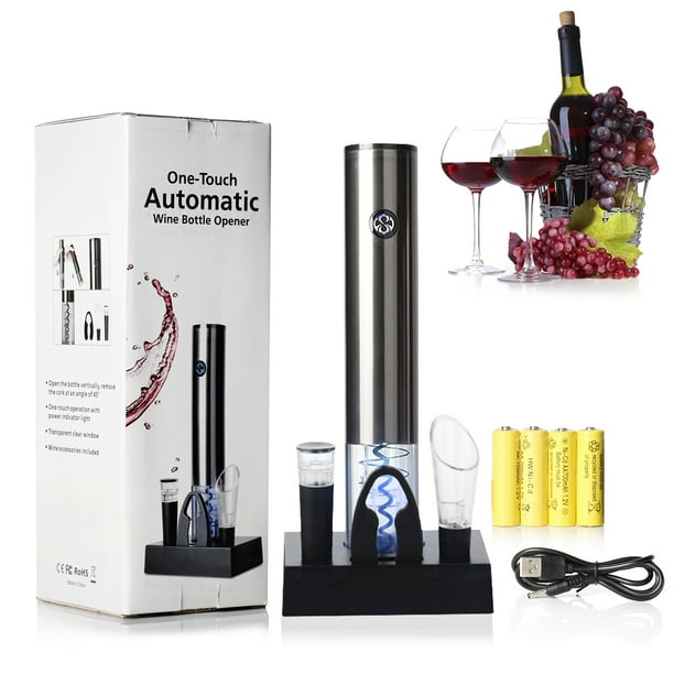 Comprar Juego de abridor de vino eléctrico 4 en 1 con cortador de papel de  aluminio, tapón de vacío y aireador de vino, carga USB