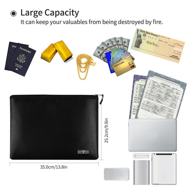 Bolsa de dinero ignífuga bolsa ignífuga negra impermeable para pasaportes  para tabletas para fotos para documentos ANGGREK Otros