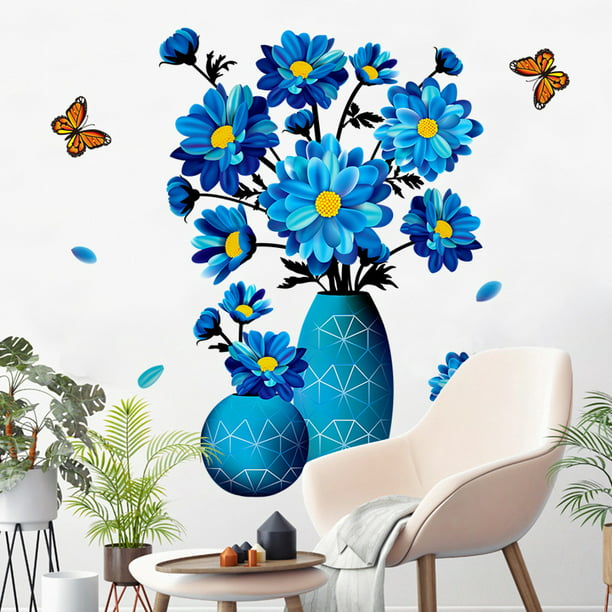 Vinilo decorativo flores en florero mariposas Vinilo decorativo decoración  de pared TUNC Sencillez