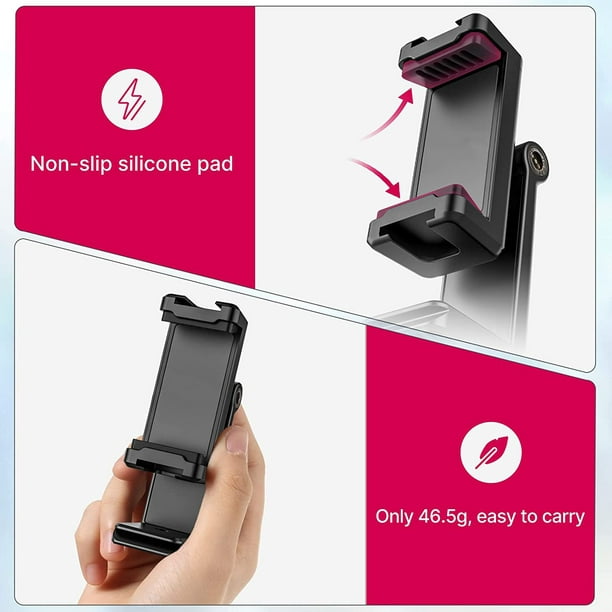  Ruittos Adaptador de trípode para teléfono, soporte para  teléfono inteligente, soporte de clip compatible con iPhone/Samsung y todos  los teléfonos celulares, gira vertical horizontal y ajustable, monopie para  selfie stick (T9) 