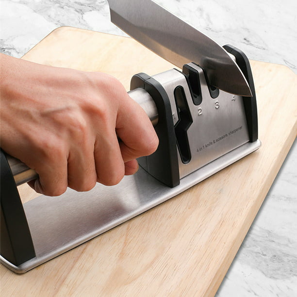  Afilador de cuchillos de cocina de 4 etapas resistente, repara,  pule y afila tu cuchillo de cocina fácilmente, sacapuntas manuales de mano  para cuchillos de cocina, afilador de tijeras : Hogar