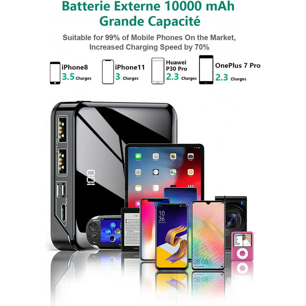 Bateria Externa 10000mAh Mini Ultra Compacto Power Bank 3 Entradas y 2  Puertos USB de 2.4A Carga Rapida y Linterna LCD Bateria Cargador Portatil  para Iphone Huawei Samsung Smartphones JAMW Sencillez