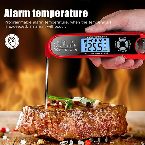 Termómetro Digital para Alimentos, Lectura Instantánea, Termómetro de Carne  Plegable BBQ de Sunnimix