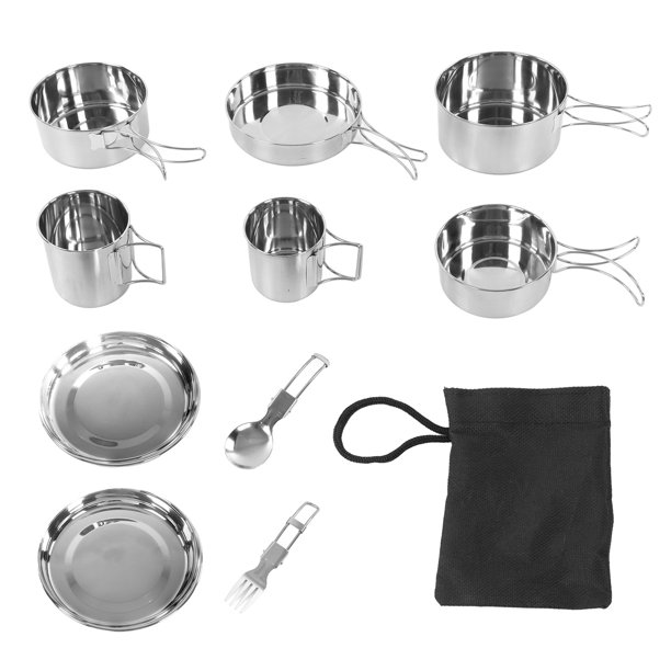 Juego de ollas para acampar, 12 piezas, utensilios de cocina para acampar,  juego de cocina para acampar, juego de tazas para ollas para acampar,  diseño aerodinámico Jadeshay A