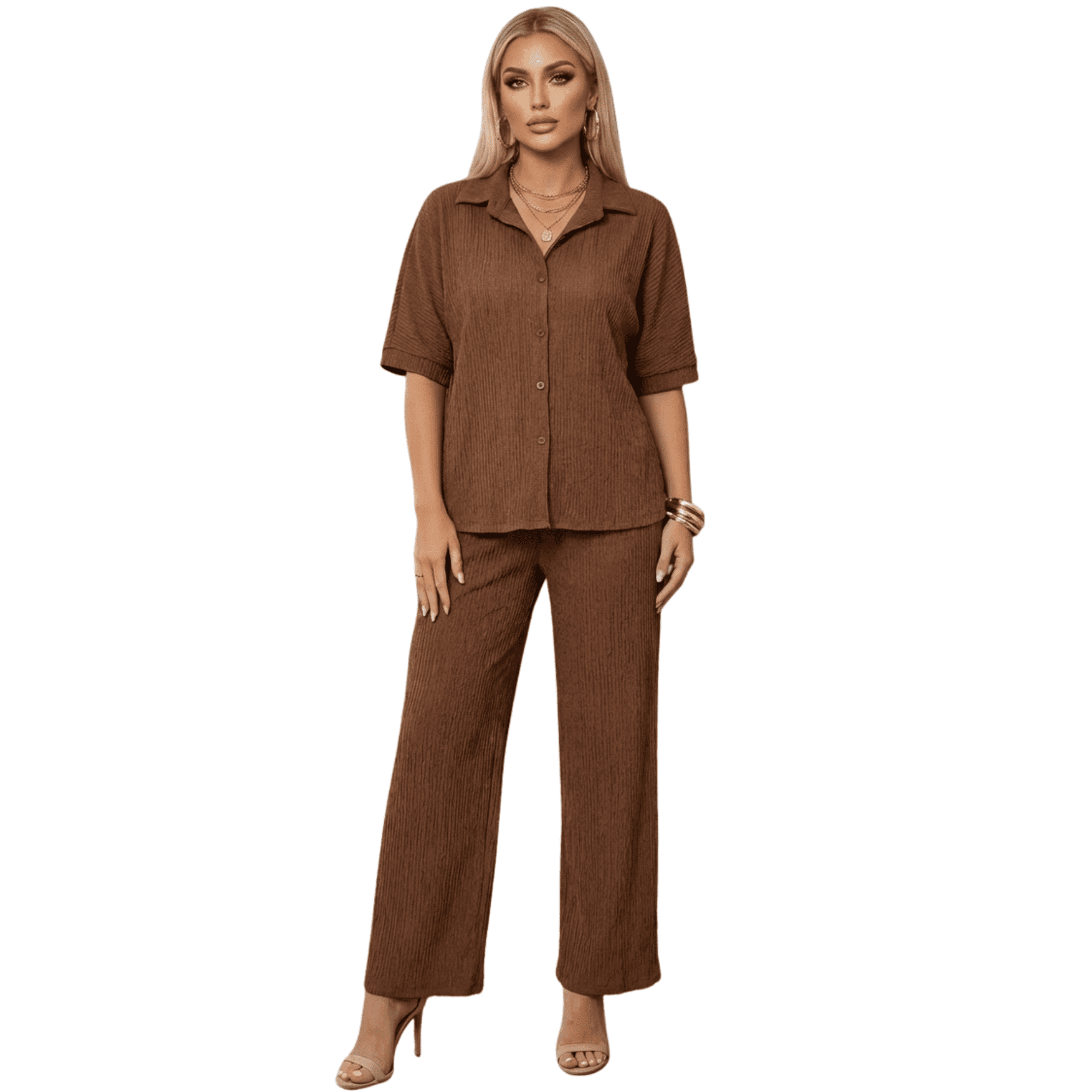 Conjunto de 2 piezas para mujer | set blusa tipo camisera y pantalón wide leg