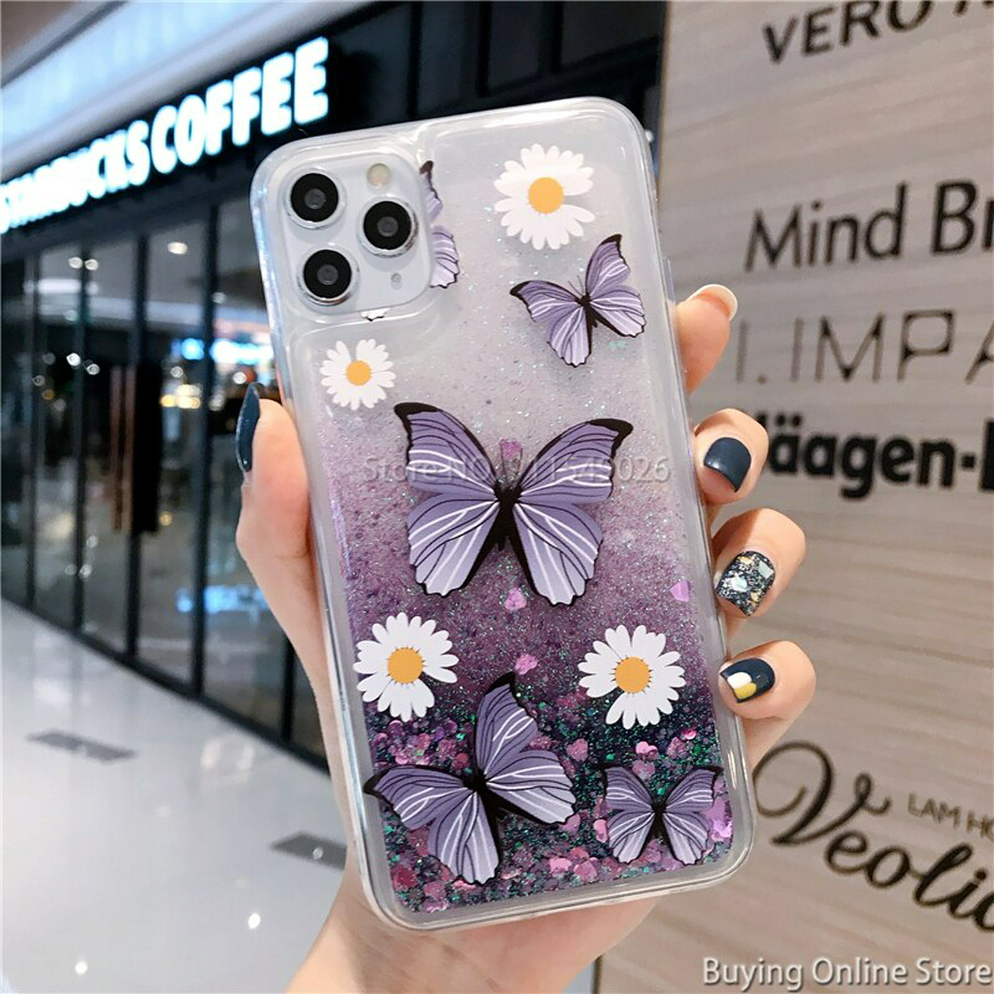 Carcasa 6.1 para iPhone 11, Flor floral azul mariposas