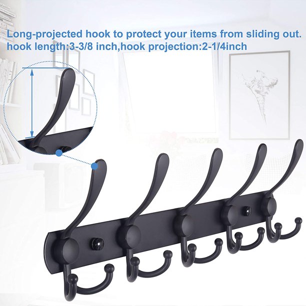 Coat Rack Wall Mounted Black,5 Tri Hooks For Hanging Coats,wall Coat  Hanger,jacket Hanger,wall Rack For Clothes,backpack