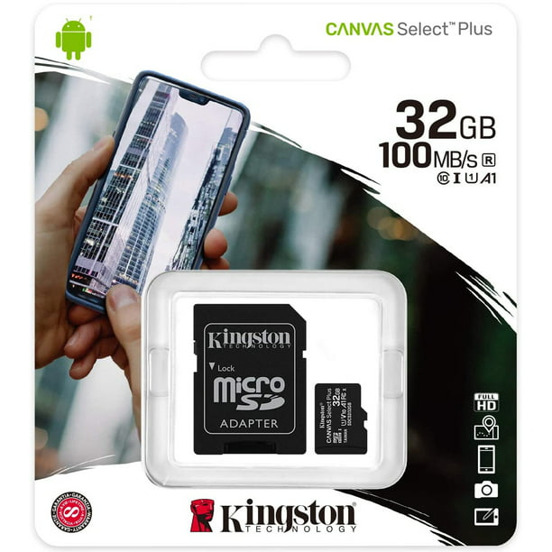 Memoria Micro SD Kingston 32GB, Modelos CANVAS Select Plus Clase 10 A1  Video Full HD V10 SDCS2/32GB