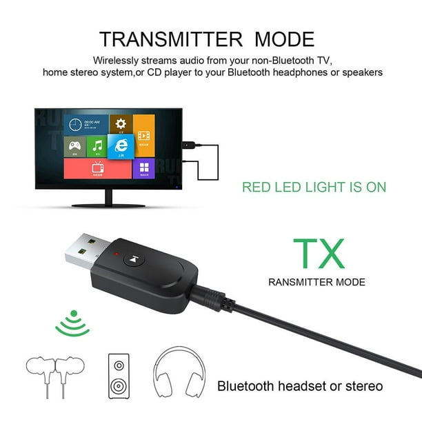 Adaptador Bluetooth 5.0, Transmisor y Receptor, Compatible con TV  /Automóvil / Computadoras y Tablets, Sunnimix Adaptador Bluetooth para  Coche