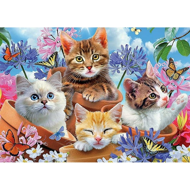 Cuadros Decorativos (DE5525) Kit de pintura de diamantes Cuatro gatos en  flores Cuadro de diamante cuadrado Artesanía 30x40cm Ehuebsd embutido en  tela