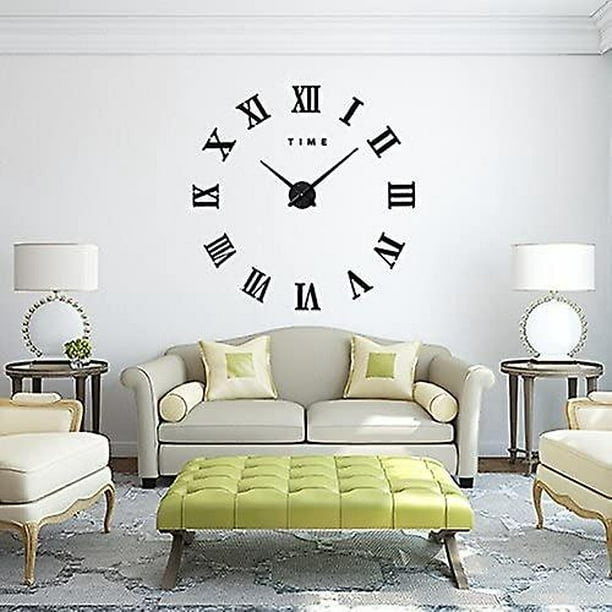 VREAONE Reloj de pared grande 3D para bricolaje, con números romanos  gigantes, sin marco, espejo grande, decoración del hogar, sala de estar