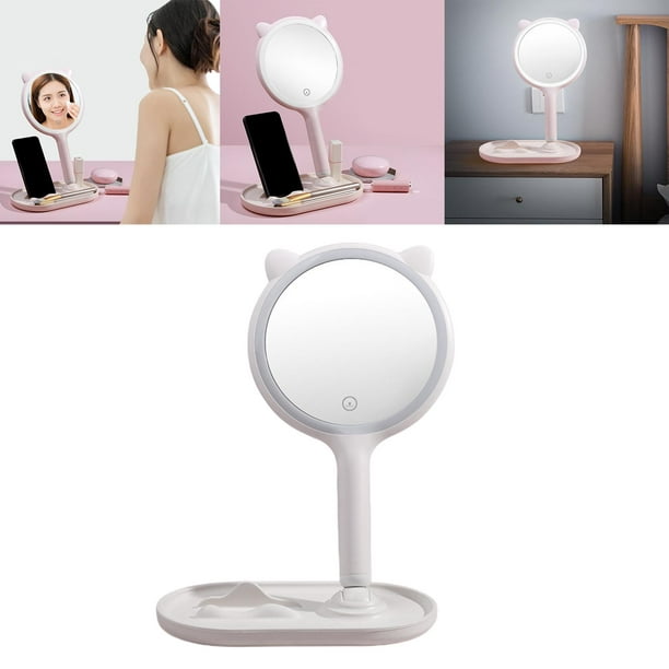 Espejo de maquillaje de montaje en pared, espejo de tocador con iluminación  LED de dos lados con aumento 10X para baño, giratorio de 360°, recargable