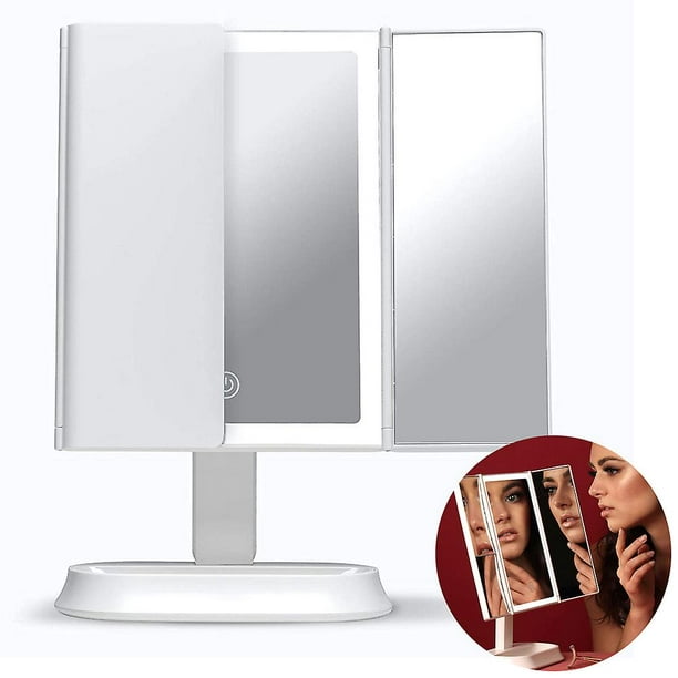 Espejo de maquillaje grande con espejo de tocador triple con luz LED  natural TUNC Sencillez