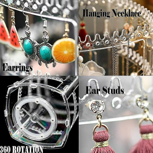 Organizador giratorio de joyas de plástico para joyas, soporte de  exhibición, transparente, para joyas, para pendientes, collar, pulsera,  colgante