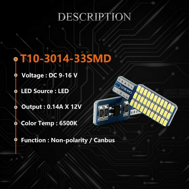 Bombilla LED para coche W5W T10 33 SMD 3014