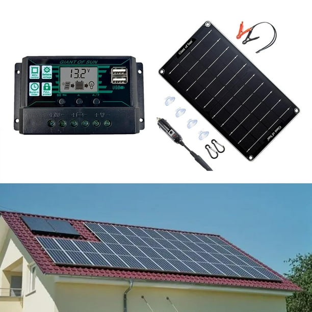 Generador solar portátil con panel solar, incluye 4 juegos de luces LED,  energía solar