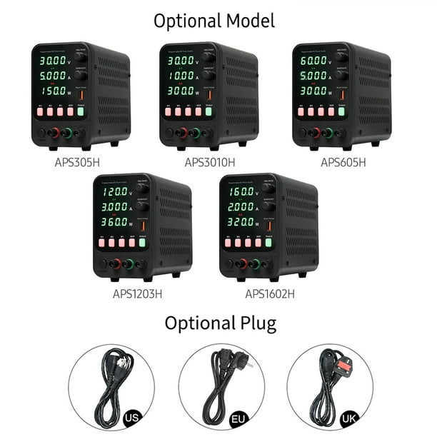 Fuente de alimentación de CC variable, 0-60V 0-5A Fuente de alimentación de  banco regulada de CC con pantalla LED de 4 dígitos de alta precisión