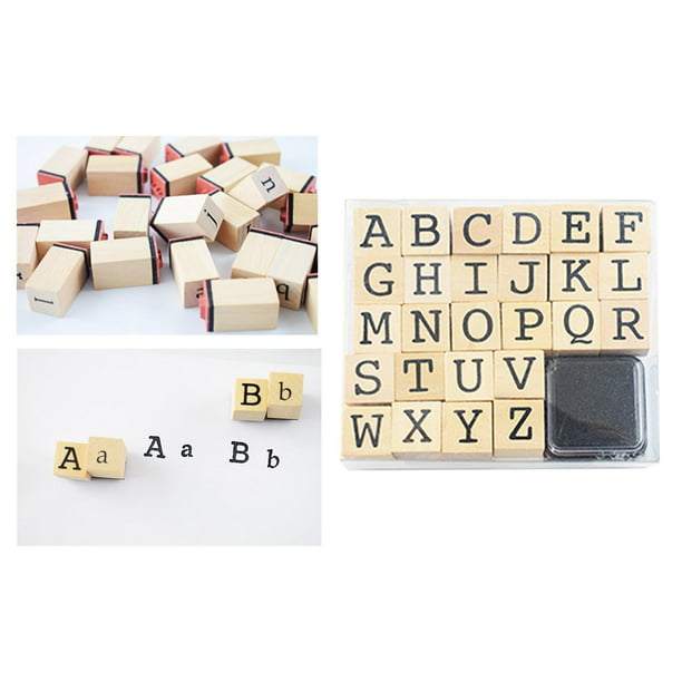  Sellos de goma con letras de madera, juego de sellos
