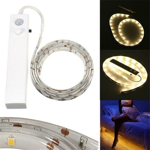 Tira de luces LED con Sensor móvil sin cables, luz nocturna con batería,  lámpara debajo de la cama, armario, escaleras y pasillo, 1M, 2M, 3M