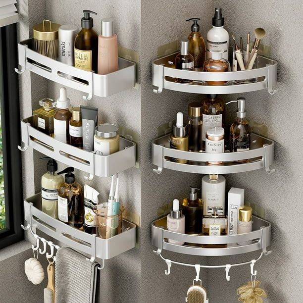 Estantes de baño Soporte de soporte de almacenamiento de ducha sin taladro  de montaje en pared para WC Champú Organizador Accesorios de baño