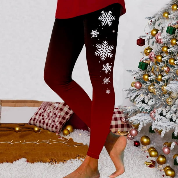 Gibobby Leggins termicos mujer Leggings deportivos estampados navideños de moda  informal para mujer Leggings de yoga informales(Vino,M)