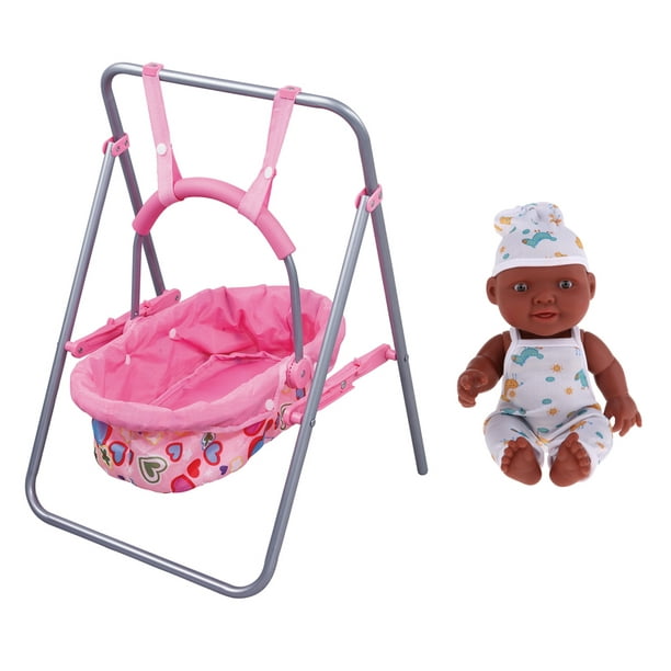 Modelo Cuna Mecedora Portátil + Modelo Muñeca Afroamericana Unisex de  Silicona de 26 cm Juegos Educación Temprana Sunnimix Cuna oscilante para  niños pequeños Reborn