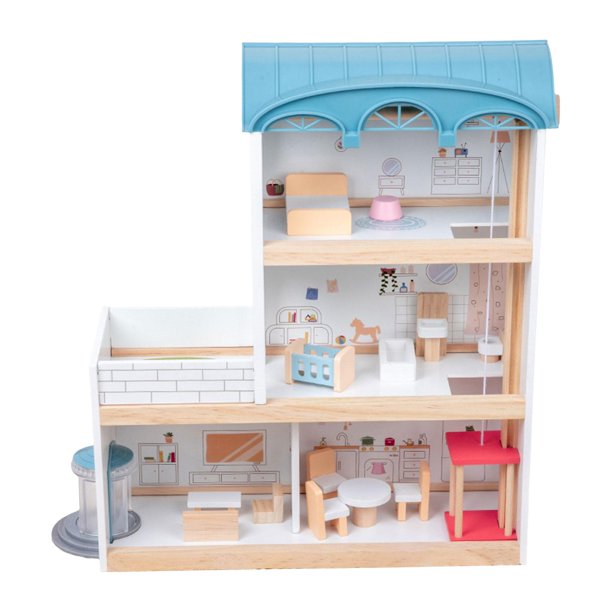 Casa de muñecas de madera con muebles para niños y niñas, juguetes para 3,  4, 5, 6 años (estilo 2)