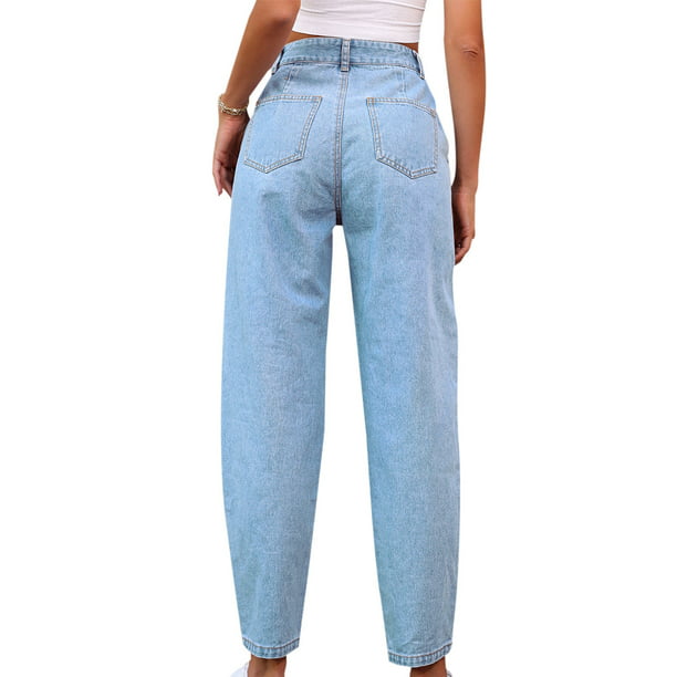 2020 pantalones de cintura alta moda vaquera para mujer señoras ocasionales  Pockets Jeans Primavera Largo Azul Denim Pantalón Mujer Plus