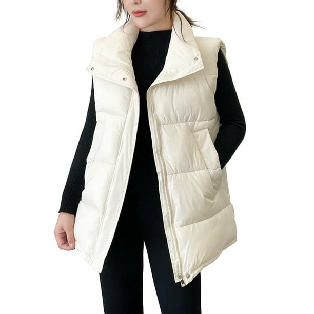 Chaleco largo acolchado con capucha para mujer, chaleco de plumón de  algodón ligero y cálido, sin mangas, chaleco acolchado para mujer (color  negro