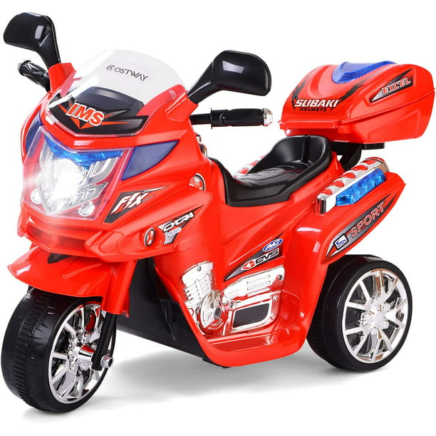 Costway Moto Montable para Niños Moto Eléctrica Juguete de Batería 6 V con  3 Ruedas Música Incorporada Focos Función Adelante y Atrás Rojo Costway