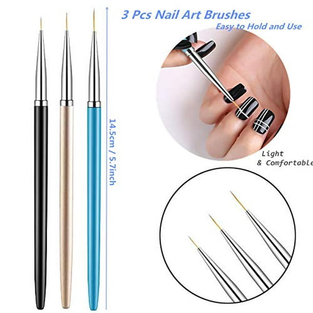 3 pinceles para delineador de uñas, pincel de nailon para diseño de uñas acrílicas con UV, bolíg Namotu WMXL-342 | Walmart en línea