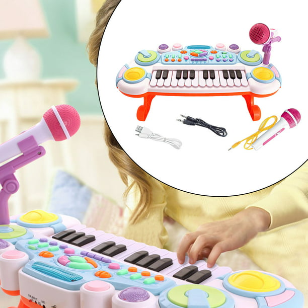 Juguete de teclado de piano para bebé, piano rosa de 24 teclas para niños,  instrumentos musicales electrónicos multifunción con micrófono para niñas