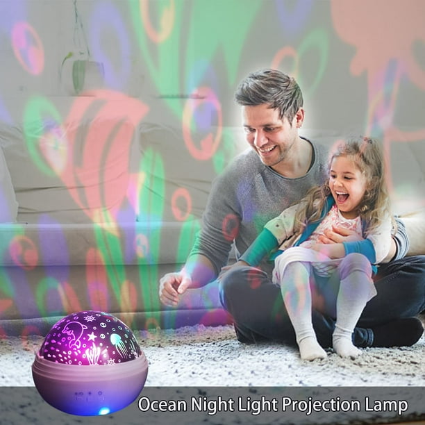 Proyector de luz nocturna para niños: Luz nocturna giratoria de 360 grados,  con estrellas y la luna y 8 colores que cambian, para bebés y niños de 2 a