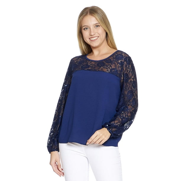 Blusa Para Mujer Larga Encaje y Lentenjuelas Color Marino Moda Casual 550398 azul marino EG INCÃ“GNITA 550398 | Walmart en línea